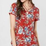 Daytrip  red floral strappy cutout tee size  large Photo 0