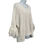 CAbi Cream Ivory Fringe Fiesta Poncho Open Knit Half Sleeve Sweater Top size M Photo 11