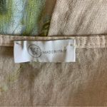 Italian Ribbed Beige Blue Floral Linen Dress Medium Artisanal Boho Resort Style Photo 3