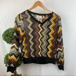 Missoni  Brown Long Sleeve Sheer Chevron Print Blouse Top XS Photo 0