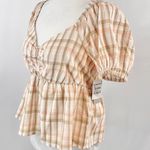 BP New Plaid Sweetheart Neck Peplum Puff Sleeve Photo 9