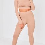 Pretty Little Thing Taupe Long Sleeve Crop Top & Leggings Set Photo 0