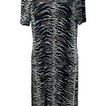 Vintage Midi Dress Size Large Stretch Metallic Leopard Cheetah Zebra Print Black Photo 0