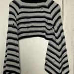 Striped Cropped Knit Long Sleeve Turtleneck | Size: M Gray Size M Photo 0