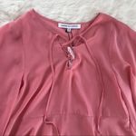 Coral Pink Lace Up Peplum Top Blouse Short Flutter Sleeve Flowy XS X Photo 5