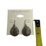 Fine Silver Plated Teardrop Dangle Earrings with Floral Design Photo 2