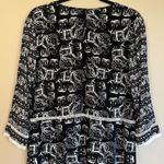 Merona Boho Shift Dress Size MEDIUM Black and Ivory Elephant Print Lace Trim Photo 9
