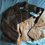 Nicole Miller Brown Leather Moto Jacket Photo 0