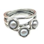 Pandora Genuine Three Wishes 3 Grey Pearl Sterling Silver Ring Rare HTF Sz 52/6 Photo 1