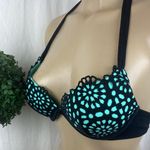 Shade & Shore Black & Blue Laser Cut Padded Underwire Bikini Swim Suit Top 34B Photo 1