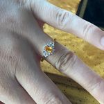 Natural Orange Garnet Sterling Silver Halo Ring Size 7 Gold Photo 3