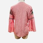 ZARA Blouse Embroidered Bell Sleeve Stripe Beaded Crochet Red Size L Photo 7