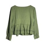 American Eagle Green Textured Peasant Blouse Lace Trim Ruffle Square Neck M Size undefined Photo 3