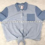 VINTAGE Deadstock 80s 90s Cropped Button Down Shirt Tie Waist‎ Boxy Size XL New Blue Photo 11