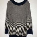 Free People  Black Beige Scoop Neck Striped Sweater Sz M Wool Pullover Photo 4