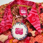 Celia B Colorful Floral Button Down Shirt Medium NWT Puff Sleeve Pink Photo 6
