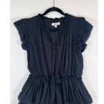 TALULAH Womens Dress Black Mini Layered Ruffle Swiss Dot V Neck Fit Flare Small Photo 5