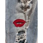 Light Wash Distressed Denim Jeans with Teddy Bear M and Lips Patches Blue Size 32 Photo 5