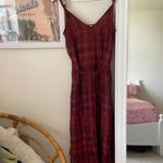 Bella Dahl V-Neck Tencel Plaid Slip Midi Dress in Burgundy Red | Size Small Photo 2