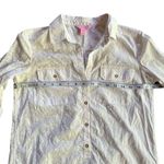 Lilly Pulitzer Solid White Cruiser Camp Shirt Gold Button Front 100% Cotton XXS Photo 5