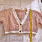 Fairycore Baby Pink white furry fuzzy crop coquette babydoll faux fur sweater cardigan top shirt blouse short sleeve 2 buttons Photo 3