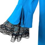 Alberta Ferretti Turquoise Crepe Lace Bell Cuff Long Sleeve Shift Dress Size 6 Blue Photo 4