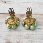 Vintage Clip On Earrings 1" Light Green, Blue, Bronze Tone Cluster Photo 3