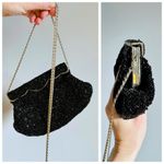 La Regale  Scalloped Black Beaded Ornate Evening Clutch Purse, Crossbody Chain Photo 2
