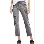 We The Free  Jeans Womens 25 Distressed Faded Black Embroidered Floral Cropped Photo 1