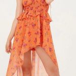 For Love & Lemons NEW NWOT  Peony High Low Midi Dress In Orange Floral Print Photo 0