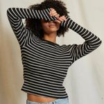 PerfectWhiteTee Clyde Ribbed Knit Long Sleeve Stripe Baby Tee Sweater Shirt XS Black Photo 2