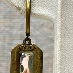 Signed NR Vintage Red Emerald Cut Leverback Dangle Earrings Antique Gold Tone Photo 4