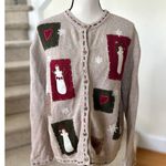 Croft & Barrow Vintage 90s Croft Barrow Tan Primitive Snowman Patchwork Cardigan Long Sleeve Photo 0