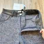 Maniere De Voir  Woven Knit Straight Pants with Leather Trim in Blue Size 0 NWT Photo 5