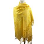 Yellow Embroidered Floral Design Scarf With Tassels Photo 1