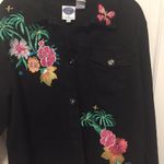 Diane Gilman Black Denim Jacket With Embroidered Island Design  Photo 0