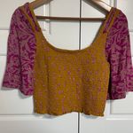 Free People NWT Womens Top Size S Cropped Flared Sleeve Smocked Peasant Boho Photo 1