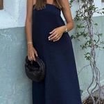 ZARA  strapless tube flowy navy blue summer vacation casual dress  Photo 1