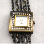 Kensie  Brass Tone Layered Link Chain Rhinestone Accent New Battery Watch Photo 1