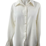 Commense Womens White Long Bell Sleeve Pleated Button Up Blouse Shirt Top Size S Photo 0