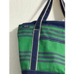 Lands' End LANDS’ END Navy Blue Green Stripe Zippered Tote 16" W X 15" H X 5" D Photo 1
