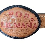 Vintage Tan Leather Stamped Belt Lil Mama Pops Tim Floral size XL Photo 1