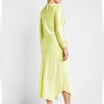 EXPRESS NWT   YELLOW SATIN LONG SLEEVE ASYMMETRICAL HEM MAXI DRESS Photo 3