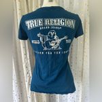 True Religion Poseidon Blue Pop Metallic Puff Buddha V Neck Tee Shirt Size Small Photo 2