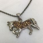 Show horse with fancy crystal saddle silver tone 18" chain Photo 1