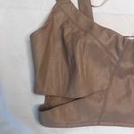 ZARA NWOT Light Brown Faux Leather Cut Out Smocked Back Crop Top Size MD Photo 3