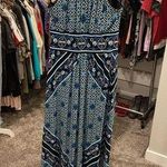 Dress Barn Y2K Halter Keyhole High Neck Blue Black Geometric Maxi Dress Photo 0