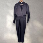 Equipment  Femme Carlens Satin Wool‎ Black Jumpsuit Sz 8 Neutral Dressy Career Photo 4