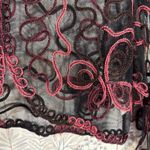 ModeLia Sheer Embroidered Mesh Cropped Cardigan Top Black & Burgundy Size XL Photo 6