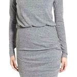 Leith  Dress Women Small Gray Knit Long Sleeve Ruched Faux Wrap Mini‎ Athleisure Photo 0